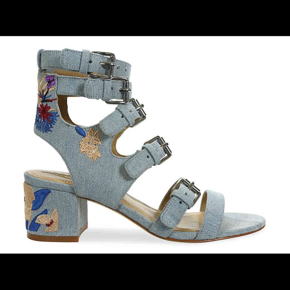 GunMetal Denim Strappy Buckle Sandals Size 6.5